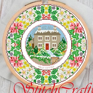 Modern Cross Stitch Pattern PDF - Counted Pattern Embroidery - Seasons - Winter Cottage - Plate- Embroidery House