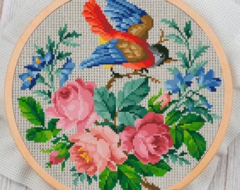 Vintage Birds Cross Stitch Pattern: 19th Century Floral Sampler (PDF Pattern)