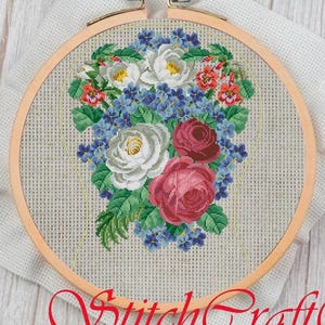 Vintage Cross Stitch Pattern PDF - Counted Sampler Flowers Pattern - Embroidery Flowers - Antique Reproduction 19 Century