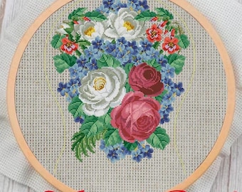 Vintage bloemenkruissteekpatroon: 19e-eeuwse sampler (pdf-patroon)