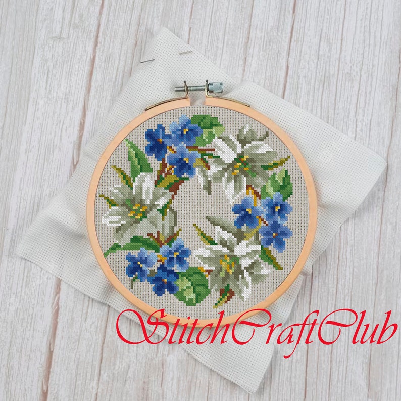 Vintage Cross Stitch Pattern PDF Counted Sampler Flowers Wreath Pattern