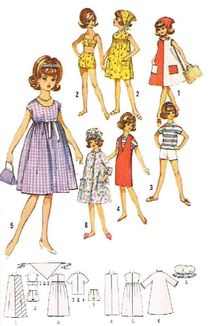 Vintage Doll Clothes Sewing Pattern: 12" Doll Wardrobe, Simplicity 5446 (PDF Download)