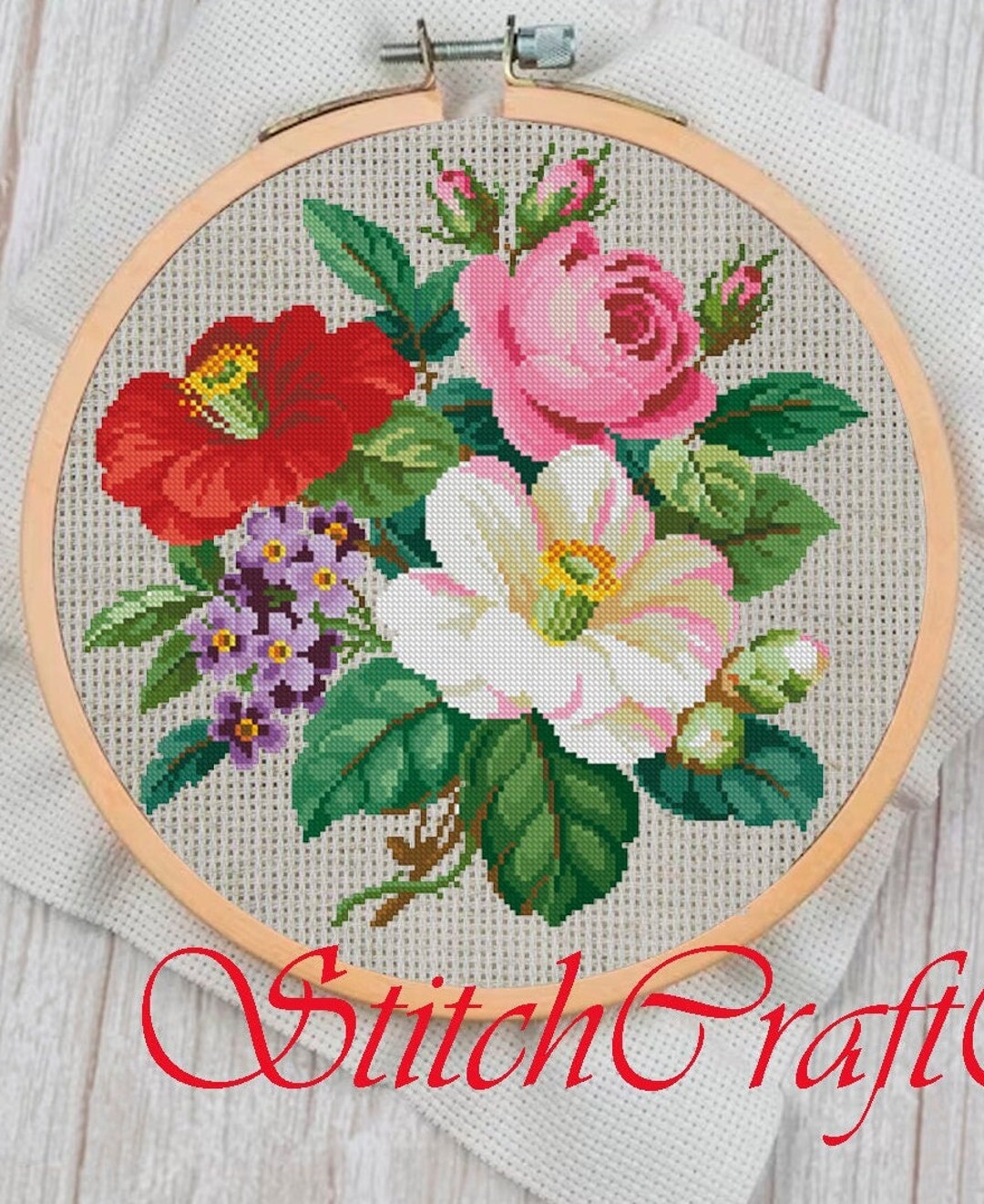 Vintage Flowers Cross Stitch Pattern: 19th Century Sampler (PDF