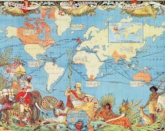 Vintage Cross Stitch Pattern World Map 1886 Digital Download PDF An Old Map
