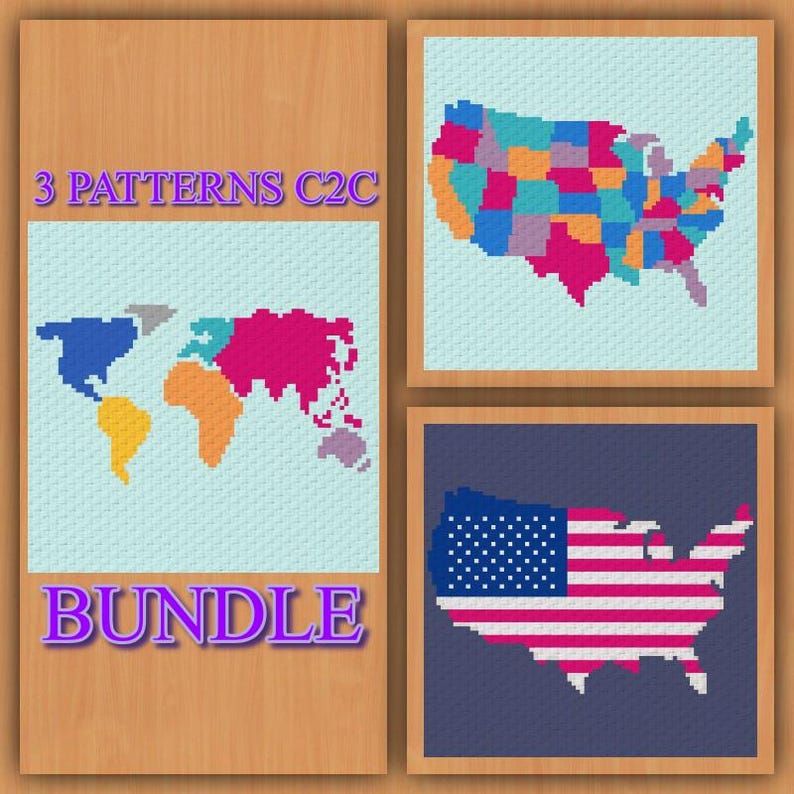 Bundle Crochet Pattern C2C USA Map Digital Download PDF Counted for ...