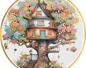 Cross Stitch Pattern Tree House Digital Download PDF
