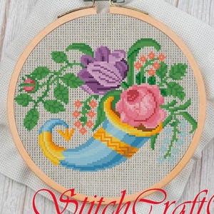 Vintage Cross Stitch Pattern PDF - Counted Sampler Flowers Pattern - Embroidery Flowers - Antique Reproduction 19 Century