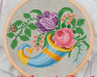 Vintage bloemenkruissteekpatroon: 19e-eeuwse sampler (pdf-patroon)