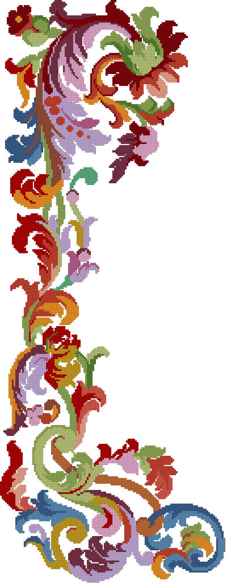 Vintage Cross Stitch Pattern PDF Counted Sampler Border Flowers Pattern