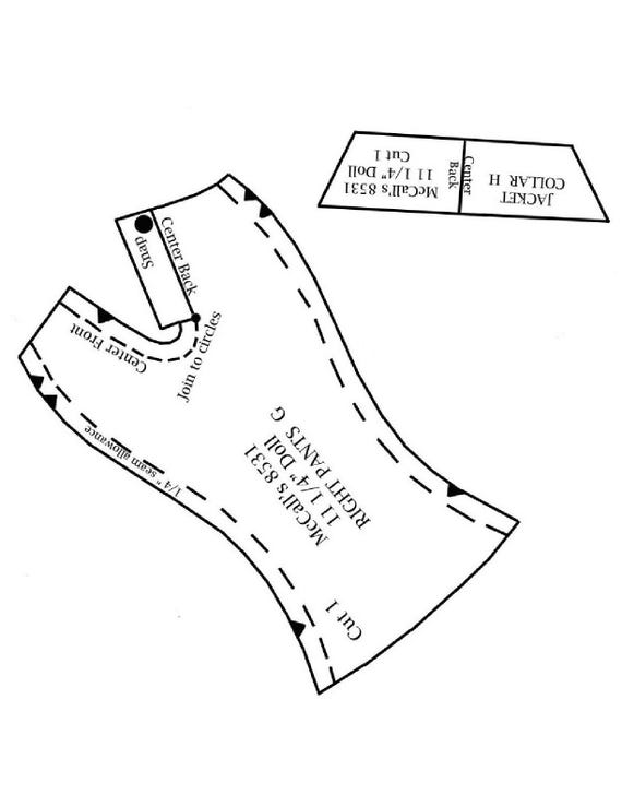 ヴィンテージドール服の縫製パターン：11-1/4インチファッションドール