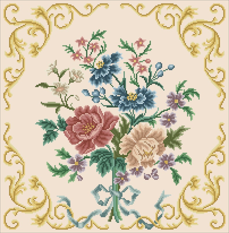 Vintage Cross Stitch Pattern PDF Counted Sampler Mini Flowers Pattern