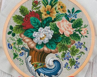 Kruissteekpatroon vintage bloemen: 19e-eeuwse sampler (pdf-patroon)