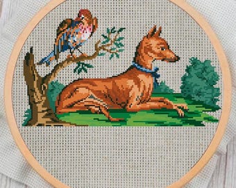 Vintage Cross Stitch Pattern: 19th Century Sampler with Dog & Flowers (PDF Download)