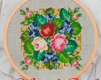 Vintage Floral Cross Stitch Pattern: 19th Century Sampler (PDF)