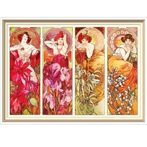 Vintage Cross Stitch Pattern Alphonse Mucha The Precious Stones (Ruby, Emerald, Amethyst, Topaz)  1900 Digital Download PDF