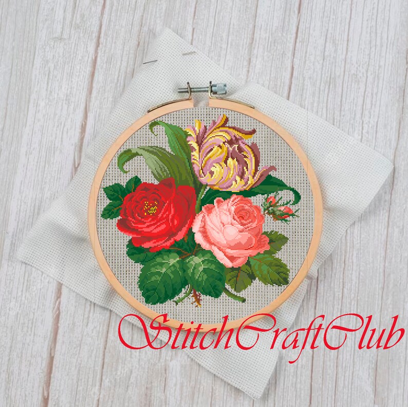 Vintage Cross Stitch Pattern PDF Counted Sampler Flowers Pattern