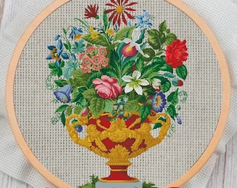 Vintage Cross Stitch Pattern: 19th Century Floral Sampler (PDF Download)