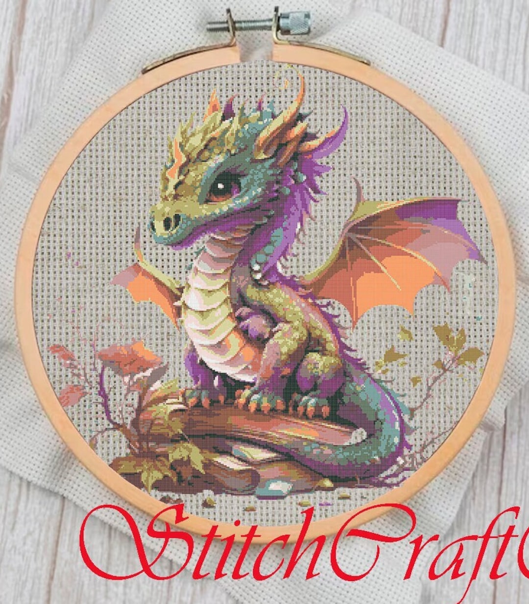 Fantasy Cross Stitch Pattern PDF - Counted Embroidery - Rainbow Dragon ...