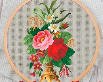 Vintage bloemenkruissteekpatroon: 19e-eeuwse sampler (pdf-patroon)