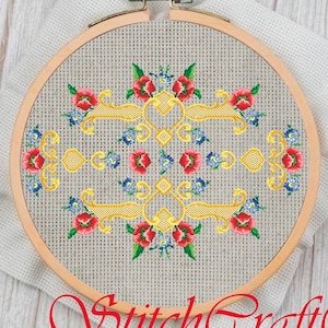Vintage Cross Stitch Pattern PDF - Counted Sampler Flowers Pattern - Embroidery Flowers - Antique Reproduction 19 Century