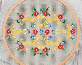 Kruissteekpatroon vintage bloemen: 19e-eeuwse sampler (pdf-patroon)