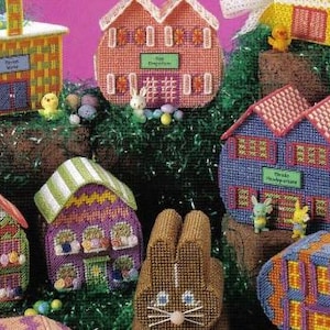 PDF Vintage Plastic Canvas Pattern - Easter Egg Village