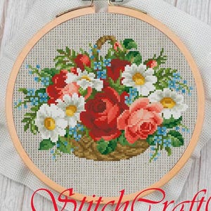 Vintage Cross Stitch Pattern PDF: 19th Century Floral Sampler (Digital Download)