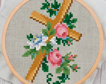Vintage bloemenkruissteekpatroon: 19e-eeuwse sampler (pdf-patroon)