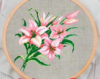 Bloemen geteld kruissteekpatroon: modern borduurontwerp (pdf-patroon)