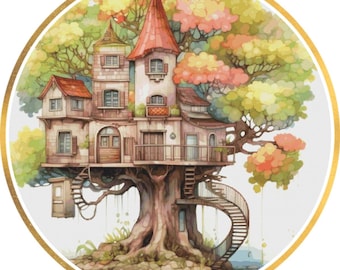 Cross Stitch Pattern Tree House Digital Download PDF