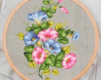 Bloemen geteld kruissteekpatroon: modern bloemenborduurwerk (pdf-patroon)