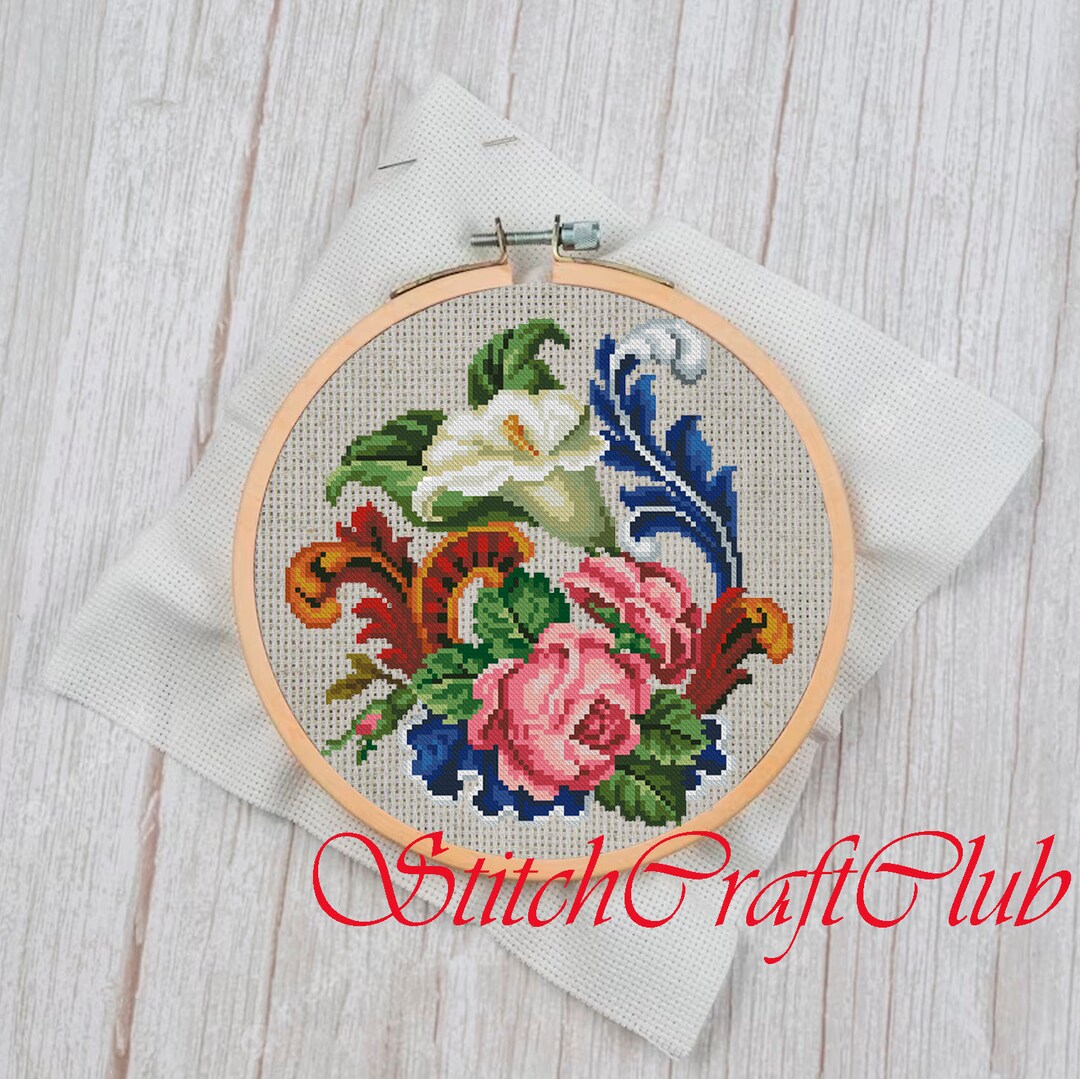 Vintage Cross Stitch Pattern PDF Counted Sampler Flowers Etsy