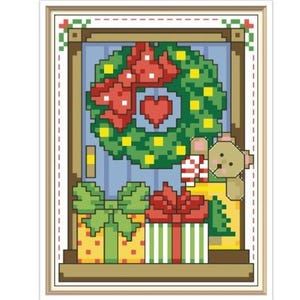 Cross Stitch Pattern Christmas Wreath Digital Download PDF Mini Christmas Decoration
