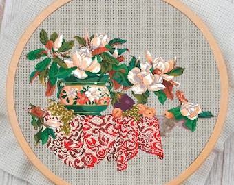 Kruissteekpatroon bloemen: modern borduurontwerp (pdf)