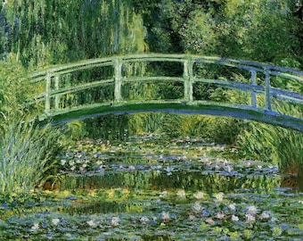Monet Japanese Bridge Cross Stitch Pattern: Water Lilies Pond (Digital Download PDF)