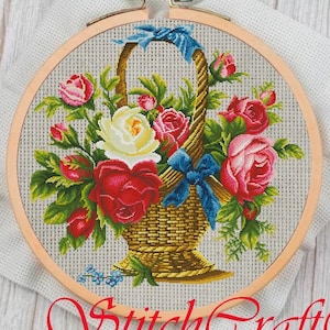 Vintage Cross Stitch Pattern PDF - Counted Sampler Flowers Pattern - Embroidery Flowers - Antique Reproduction 19 Century