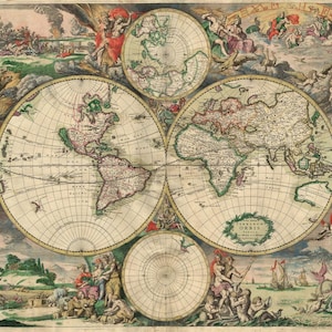 Mapa-múndi vintage em ponto cruz Garard van Schagen 1689 Digital Download PDF Um mapa antigo