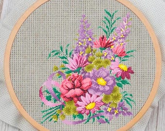 Flowers Counted Cross Stitch Pattern: Modern Floral Embroidery (PDF Pattern)