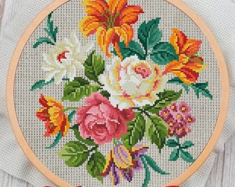 Vintage Flowers Cross Stitch Pattern: 19th Century Sampler (PDF Pattern)