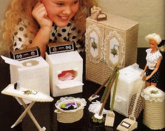 PDF Vintage Plastic Canvas Pattern - Fashion Dolls Laundry Room