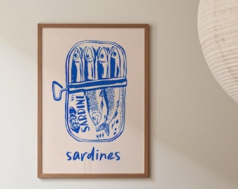 Sardines Tin Art Print, Modern Kitchen Wall Decor, Fish Wall Art, Seafood Decor (Digital Download)