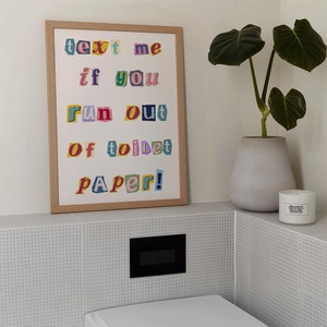 Lámina con cita divertida para el baño, lámina artística "Envíame un mensaje si te quedas sin papel higiénico", decoración para el baño de invitados (descarga digital)