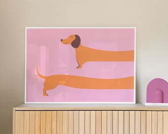 Dachshund Art Print, Trendy Dog Wall Art, Preppy Room Decor, Teen Girl Room Decor (Digital Download)