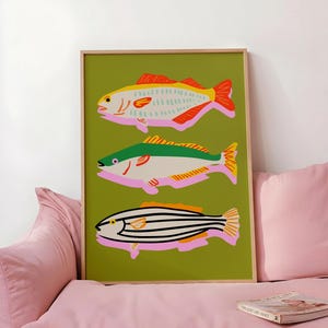 Colorful Fish Art Print, Seafood Wall Decor, Sardines Print, Dopamine Decor, Fun Eclectic Wall Art, Whimsical Art (Digital Download) image 1