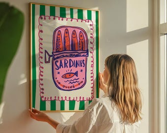Colorful Sardine Tin Art Print, Kitchen Seafood Wall Art (Digital Download)