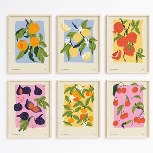 Botanical Fruit Art Print, SET OF 6 PRINTS, Colorful Kitchen Gallery Wall, Botanical Gallery Wall, Fruit Poster Set (Digital Download)