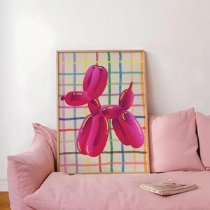 Pink Balloon Dog Art Print, Dopamine Wall Art, Trendy Wall Art, Funny Wall Art, Preppy Room Decor, Teen Girl Room Decor (Digital Download) image 1