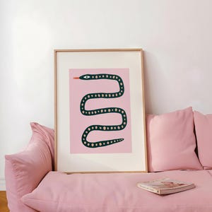 Fun Snake Art Print, Pink Preppy Room Decor, Dopamine Maximalist Wall Art, Quirky Animal Poster (Digital Download)