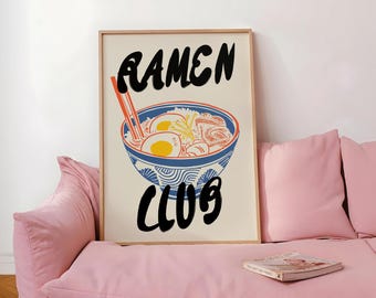 Ramen Club Art Print, Japanese Kitchen Decor, Foodie Wall Art (Digital Download)