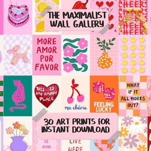 MEGA BUNDLE Gallery Wall Art, 30 Art Prints, Eclectic Bundle Set, Dopamine Wall Art,  Maximalist Wall Art, Pink Preppy Poster Set,Trendy Art